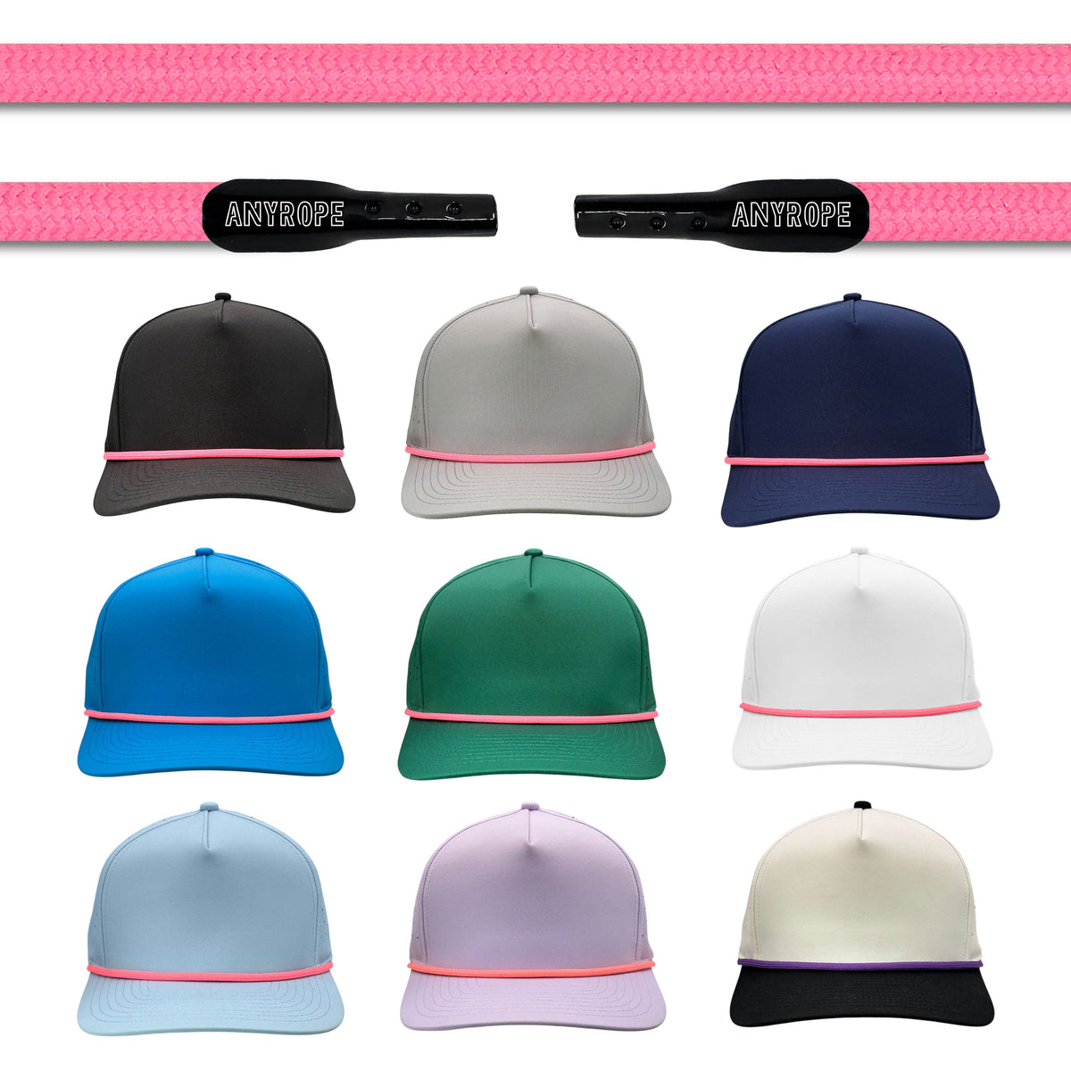 Pink Anyrope interchangeable hat rope — braided snapback rope