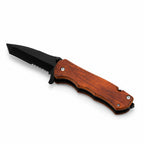 Spring assisted pocket knife with a rosewood handle, blade open