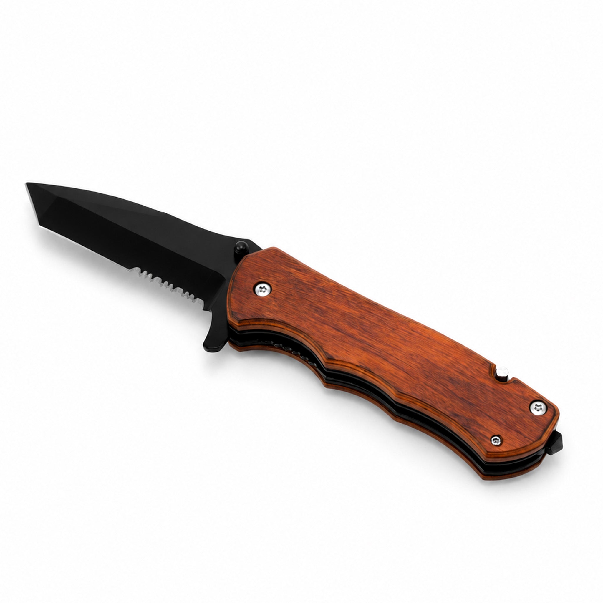 Spring assisted pocket knife with a rosewood handle, blade open