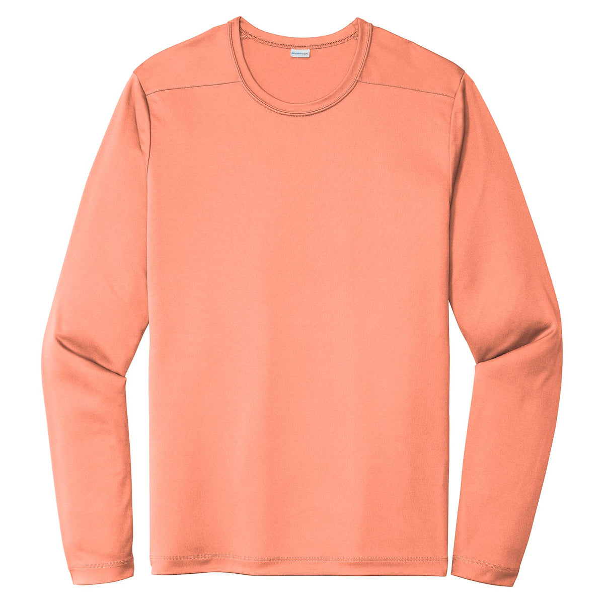 Coral men's long sleeve sun shirt, front view variant-mens-coral-s variant-mens-coral-m variant-mens-coral-l variant-mens-coral-xl variant-mens-coral-2xl variant-mens-coral-3xl