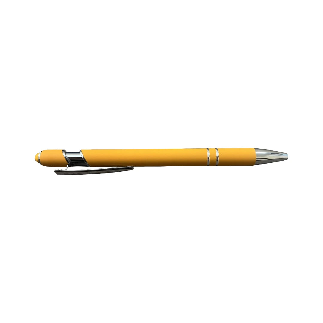 Tangerine soft touch stylus pen with chrome accents and stylus tip