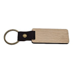 Beech rectangle wood keychain on a riveted strap and split ring