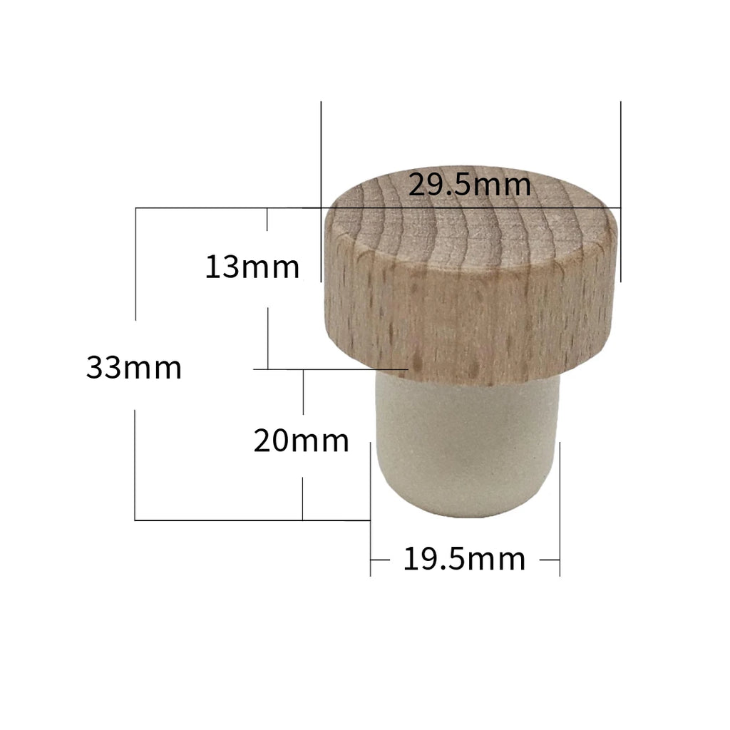 Dimension diagram of the beechwood wine stopper
