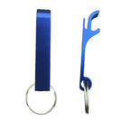 Dark Blue metal bottle opener keychain on a split ring