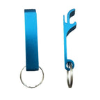 Sky Blue metal bottle opener keychain on a split ring