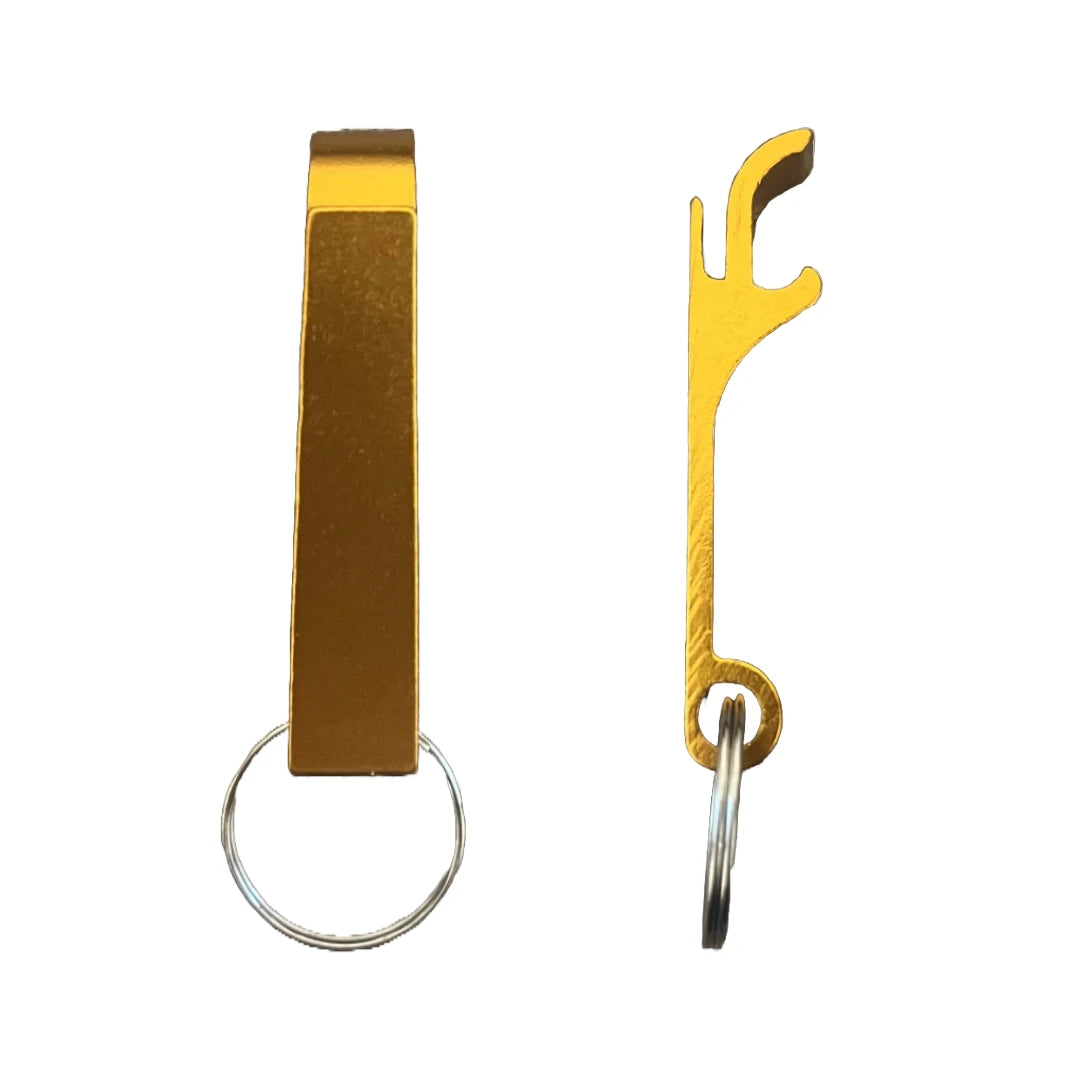 Tangerine metal bottle opener keychain on a split ring