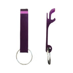 Purple metal bottle opener keychain on a split ring