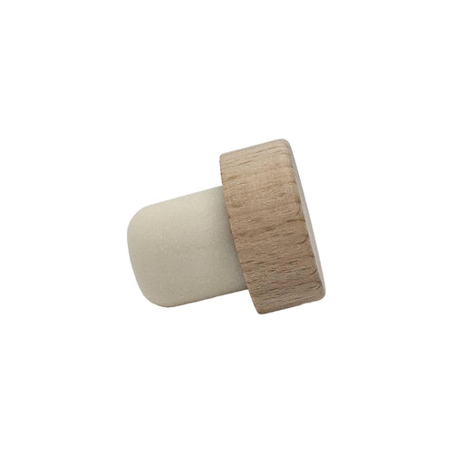 Beechwood wine stopper standing upright with its tapered plug