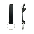 Black metal bottle opener keychain on a split ring