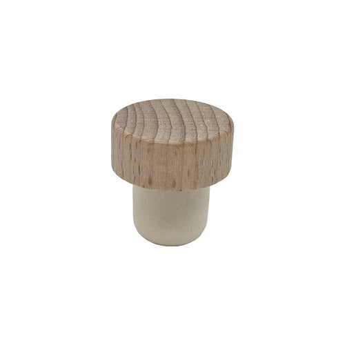 Beechwood wine stopper seen from the side showing the turned grain