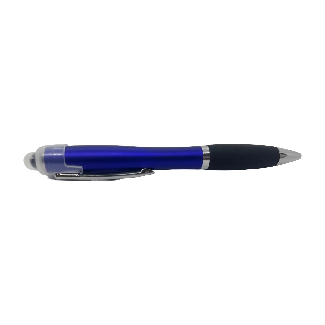 Blue light up pen with chrome accents