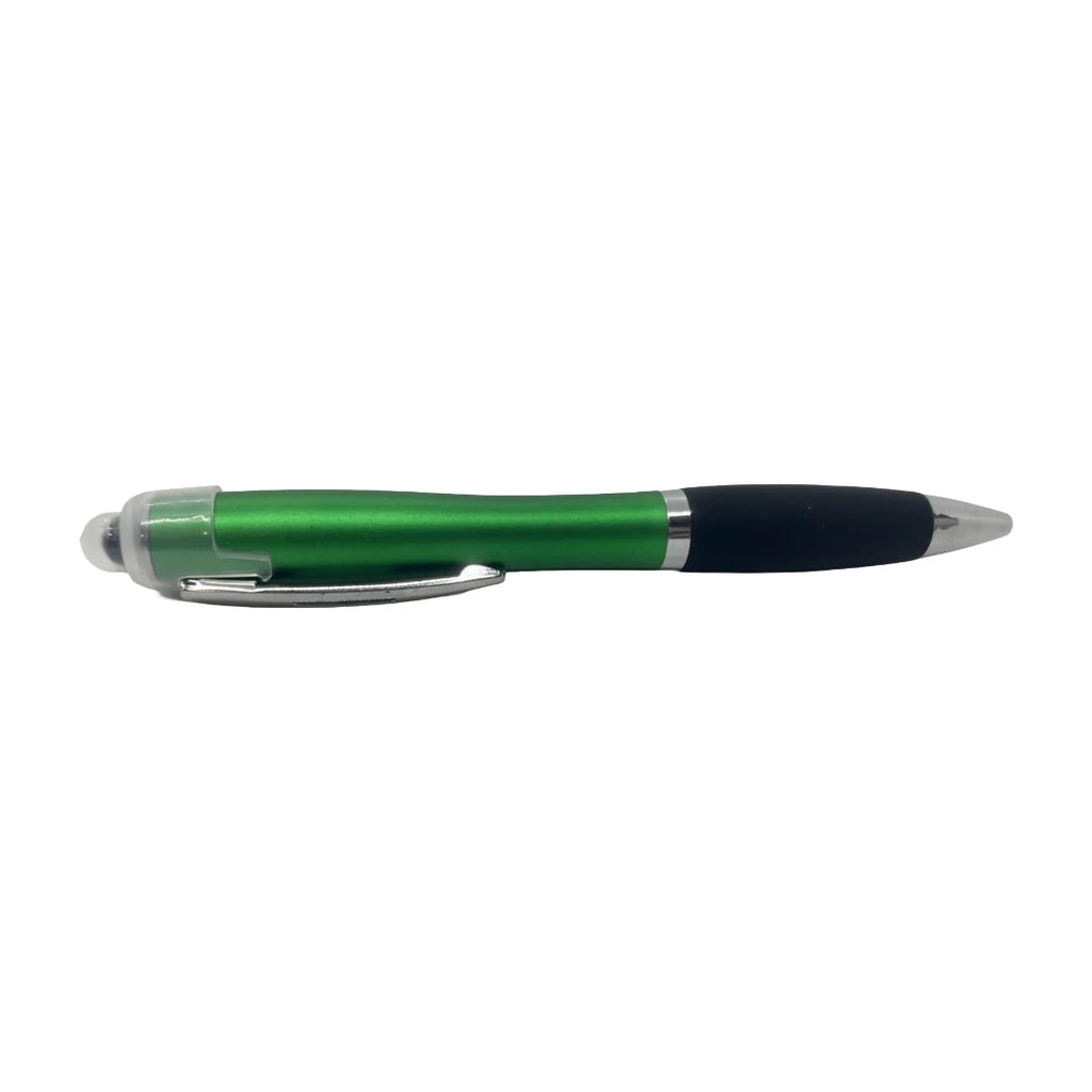 Green light up pen with chrome accents