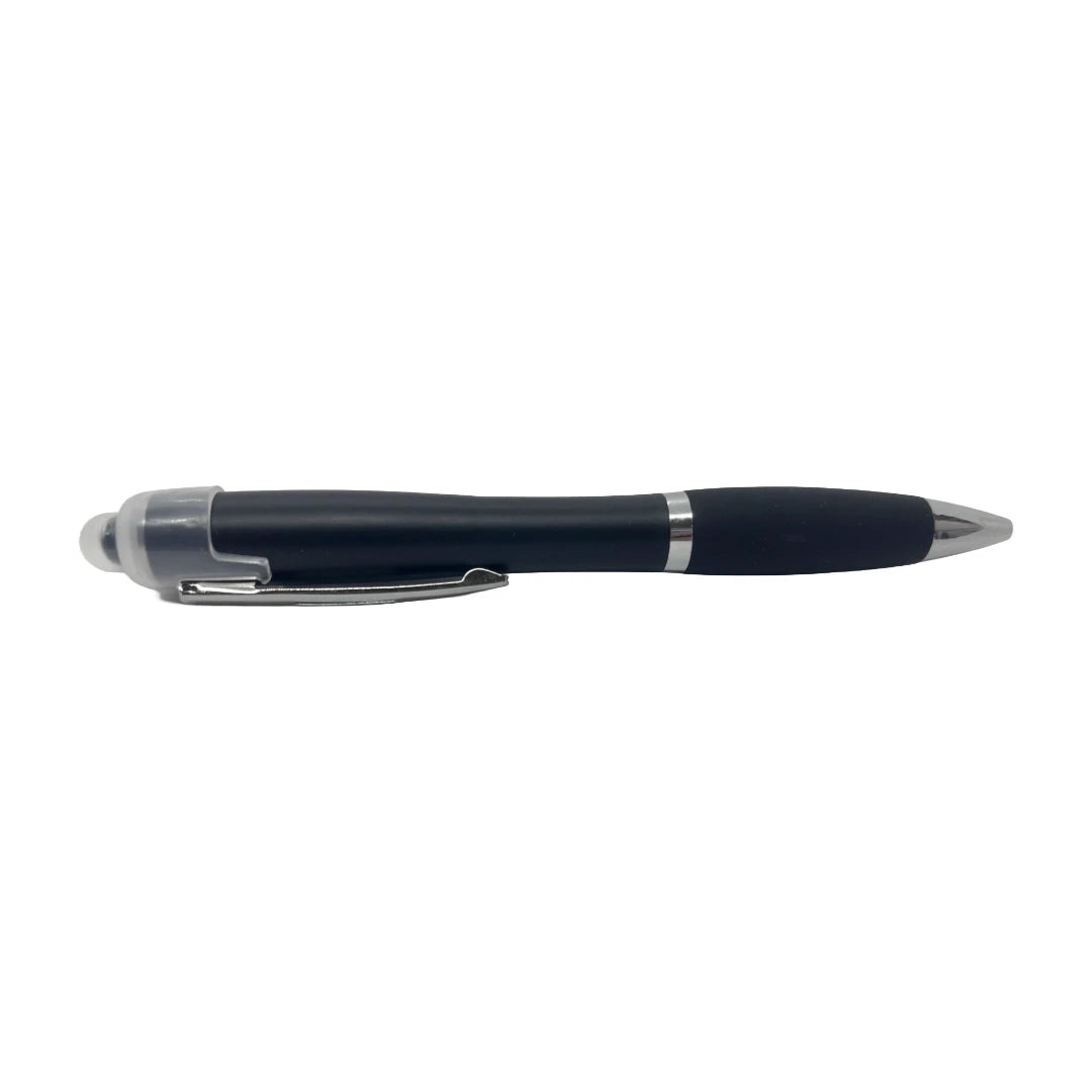 Black light up pen with chrome accents