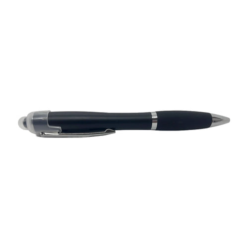 Black light up pen with chrome accents