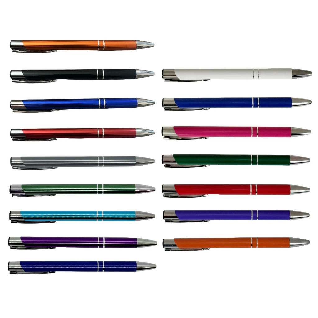 Metal pens shown in all sixteen colors