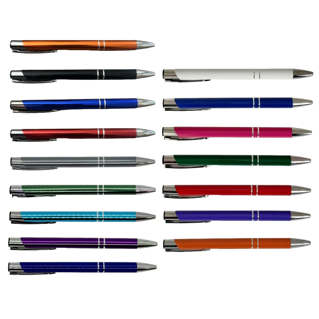 Metal pens shown in all sixteen colors