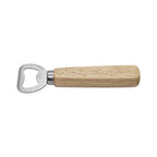 Wooden handle bottle opener laid flat showing the full handle