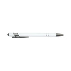 White soft touch stylus pen with chrome accents and stylus tip