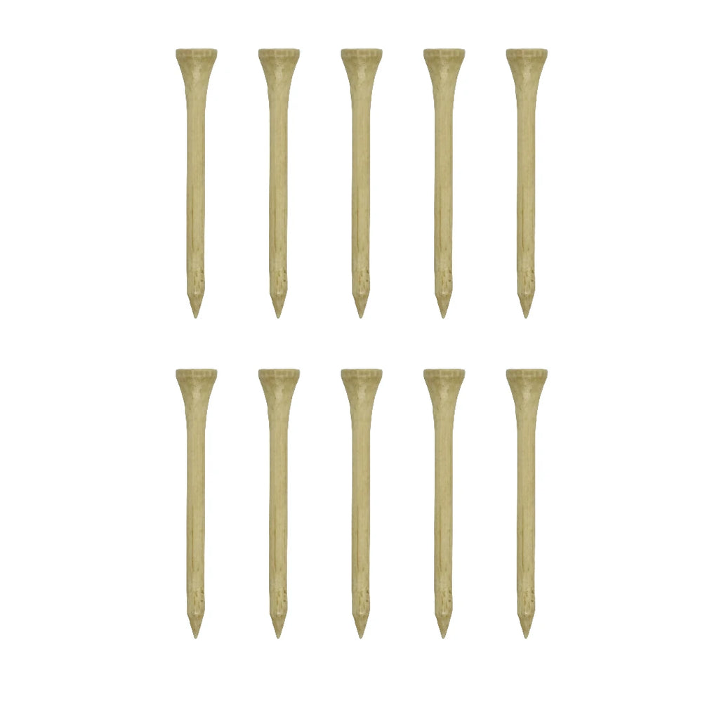 Wooden golf tees arranged in rows