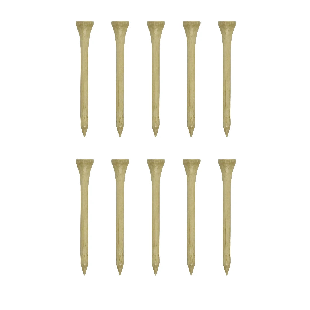 Wooden golf tees arranged in rows