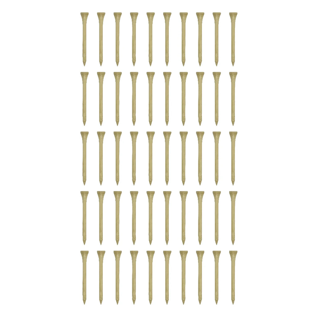 A larger group of wooden golf tees laid out in a grid