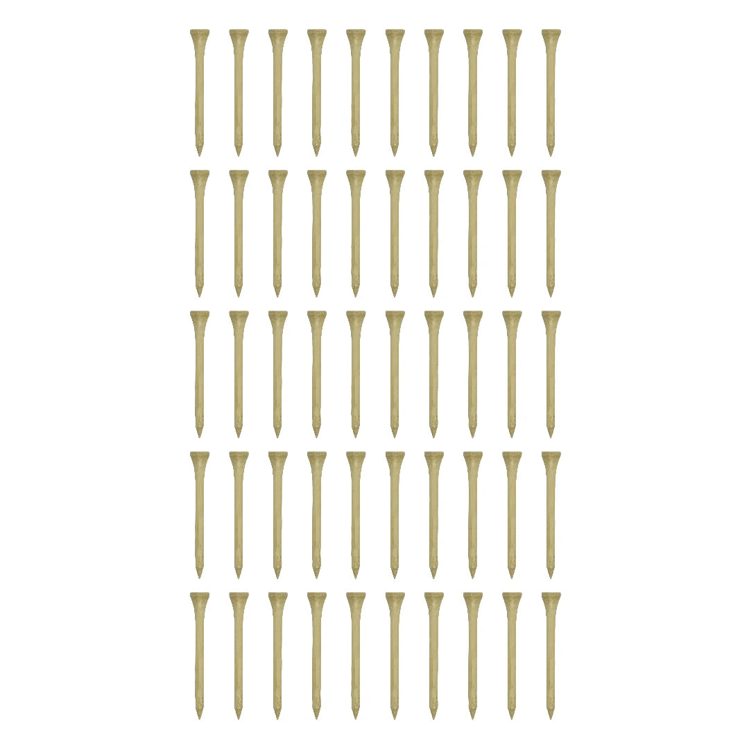 A larger group of wooden golf tees laid out in a grid