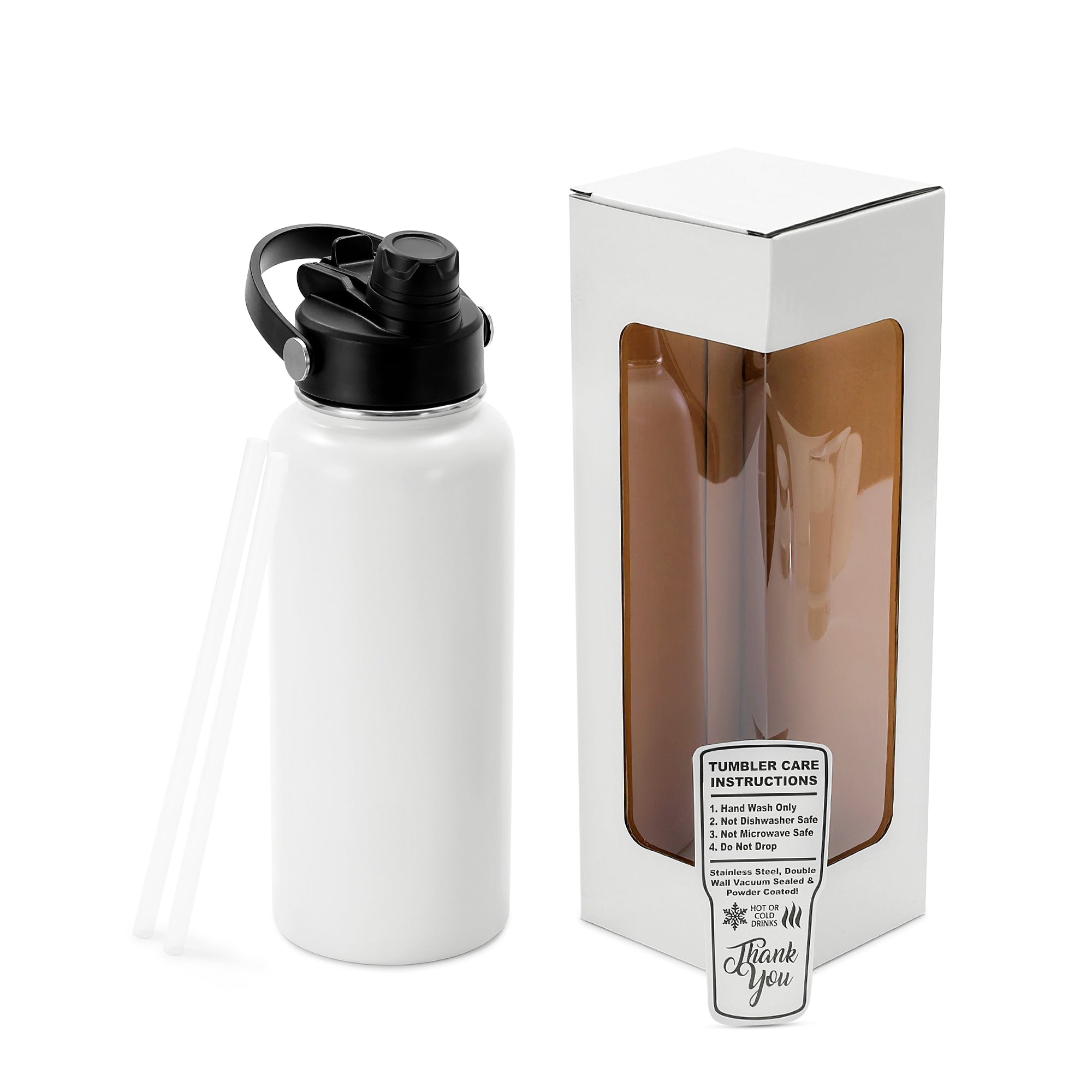 White 32 oz. insulated water bottle with sport lid and gift box