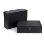 XL ebony black pine memory box with hinged lid and clasp, shown with its gift box