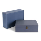 XL grey pine memory box with hinged lid and clasp, shown with its gift box