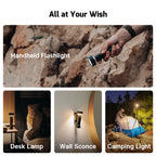 Prowess used as a handheld flashlight, desk lamp, wall sconce and camping light