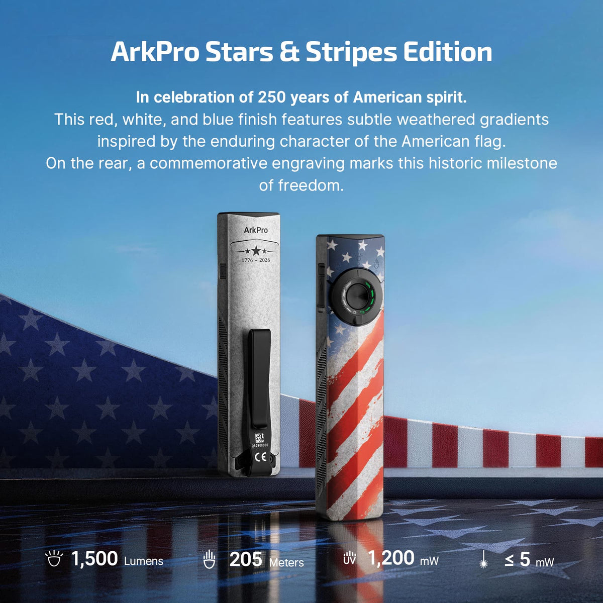 Olight ArkPro Stars & Stripes Edition with a weathered American flag finish