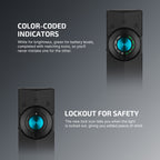 ArkPro color-coded brightness and battery indicators with lockout icon