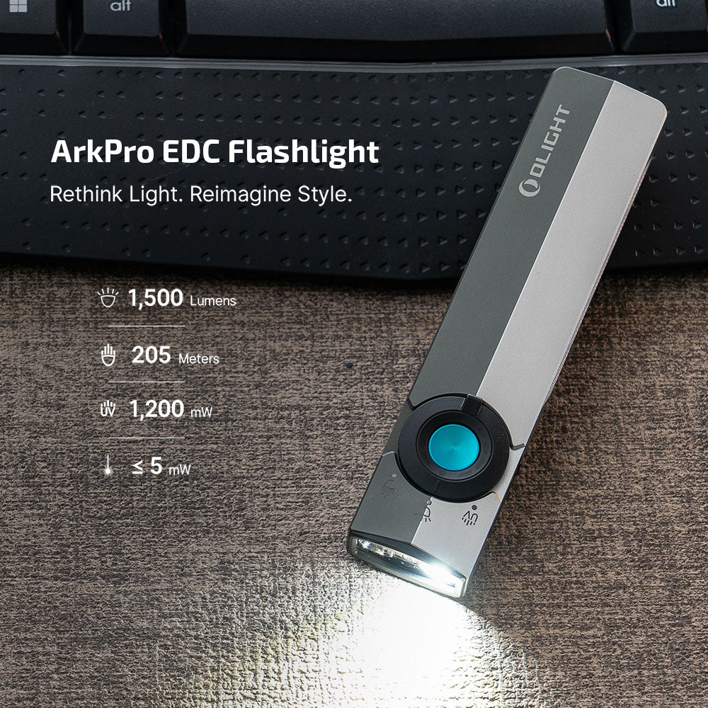 Olight ArkPro flat EDC flashlight in Silver Graphite