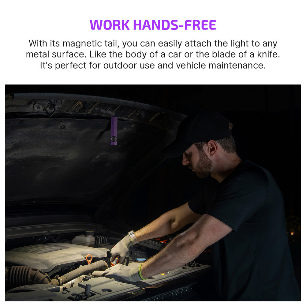 ArkPro held by its magnetic tail on a car for hands-free work