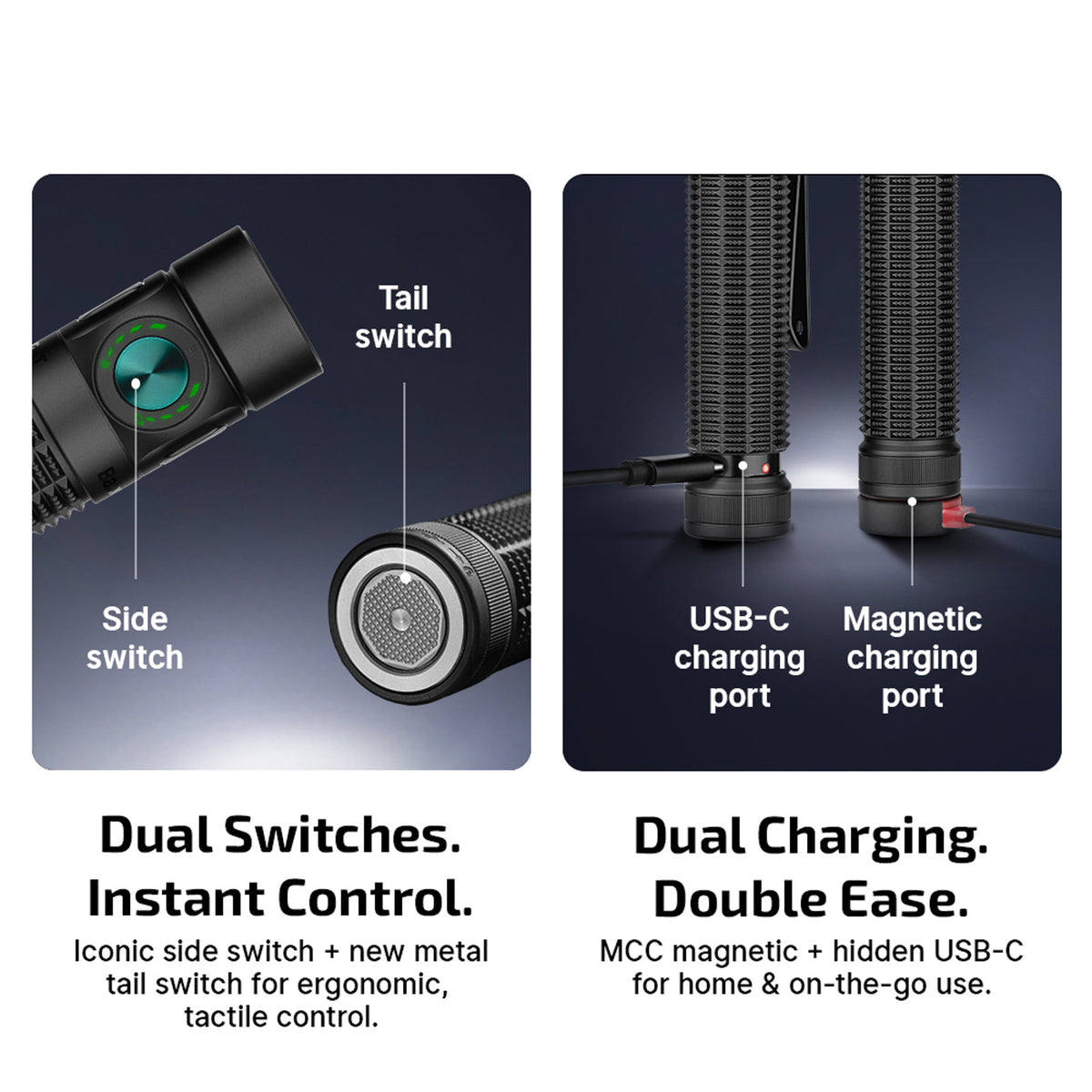 Baton 4 Pro side and tail switches, plus magnetic and USB-C charging