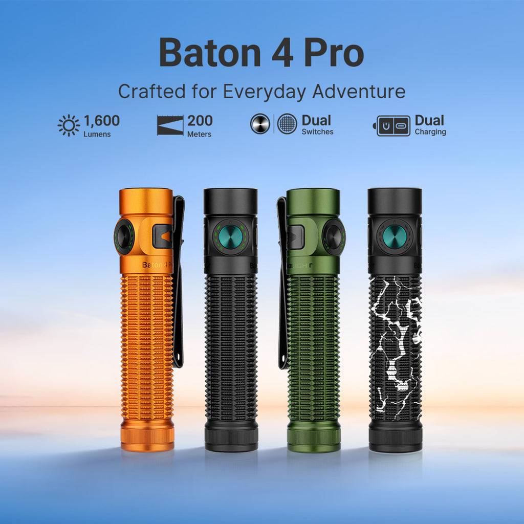 Baton 4 Pro lineup: 1,600 lumens, 200 meter beam, dual switches, dual charging