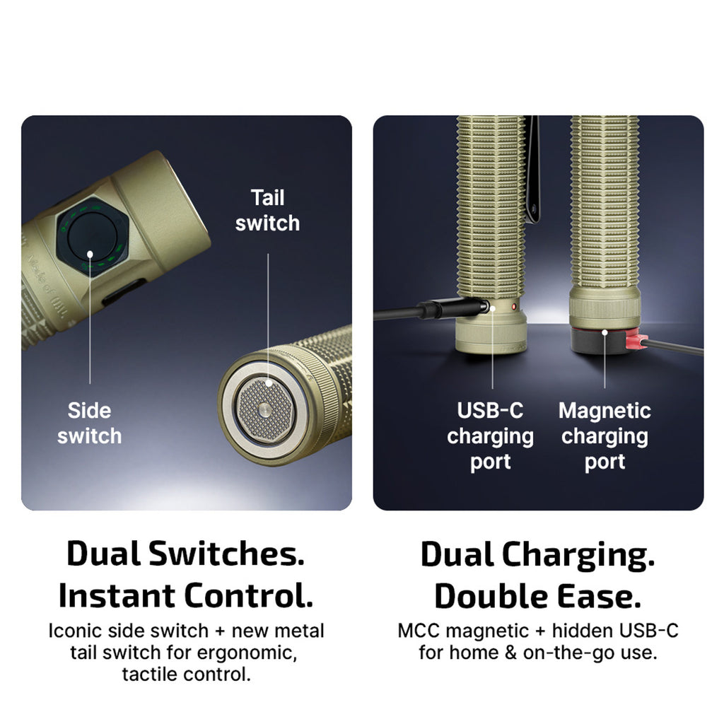 Baton Ultra side and tail switches, plus magnetic and USB-C charging