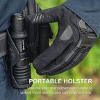 Warrior X 4 in its holster on a gloved hand
