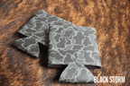Standard can coozie in Black Storm grey camouflage leatherette, shown blank