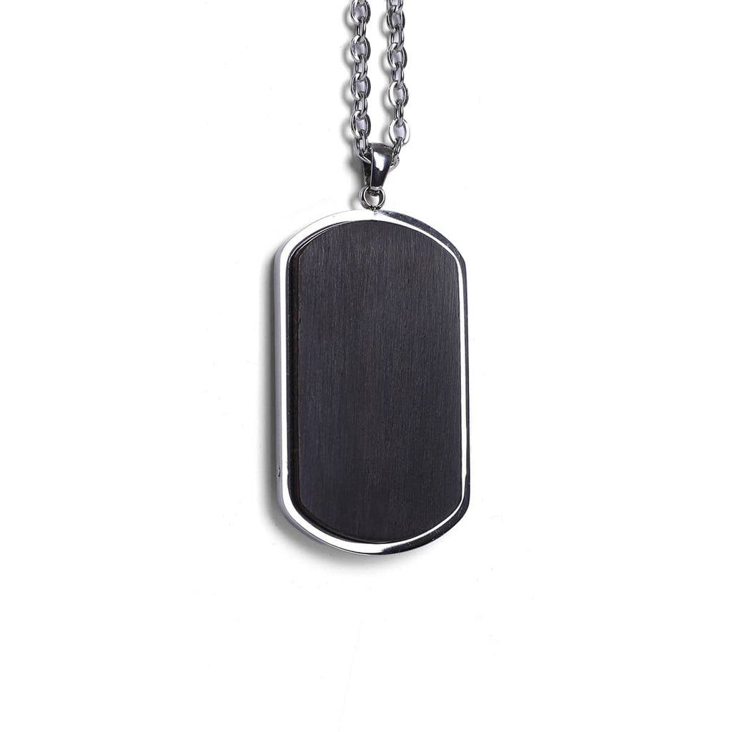 Military dog tag pendant in black African blackwood on a stainless steel chain