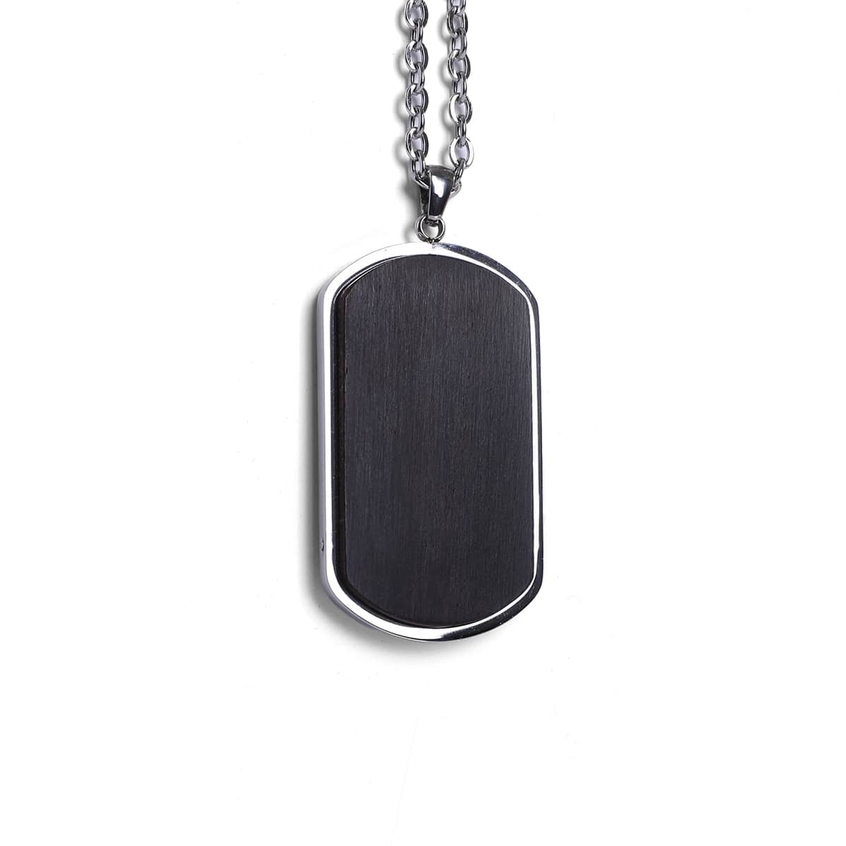 Military dog tag pendant in black African blackwood on a stainless steel chain