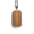 Military dog tag pendant in natural wood on a stainless steel chain