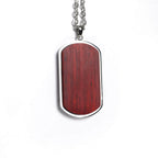 Military dog tag pendant in red rosewood on a stainless steel chain