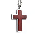 Cross pendant in red rosewood on a stainless steel chain