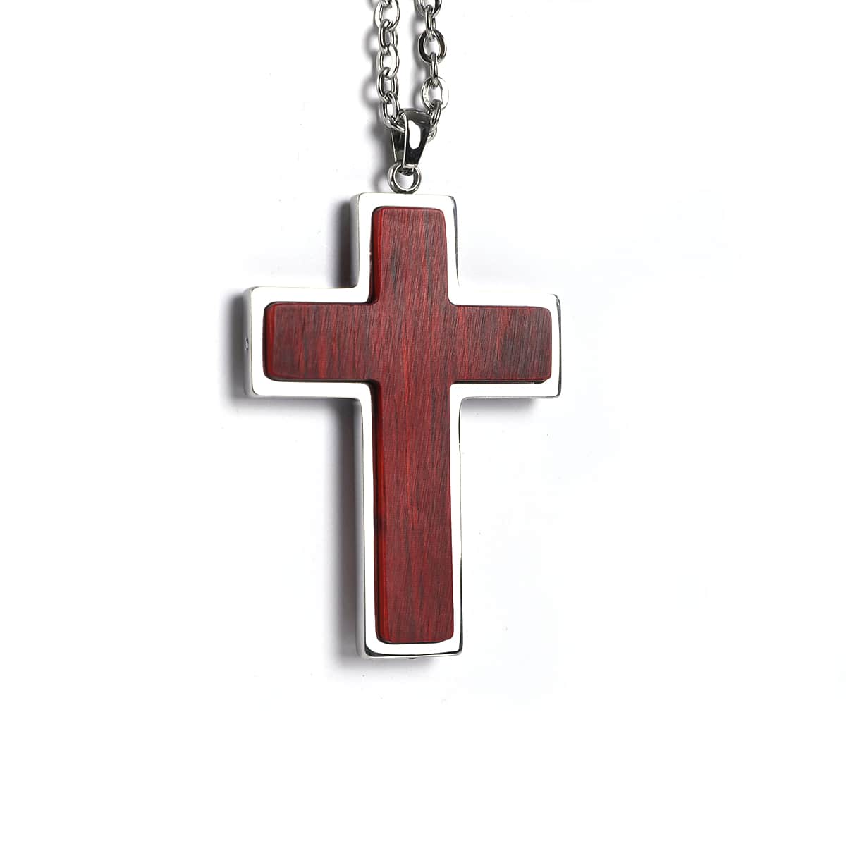 Cross pendant in red rosewood on a stainless steel chain