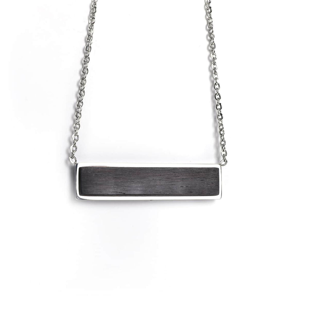 Horizontal bar pendant in black African blackwood on a stainless steel chain