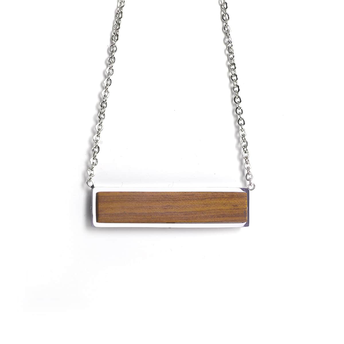 Horizontal bar pendant in natural wood on a stainless steel chain
