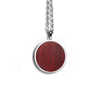 Round pendant in red rosewood on a stainless steel chain