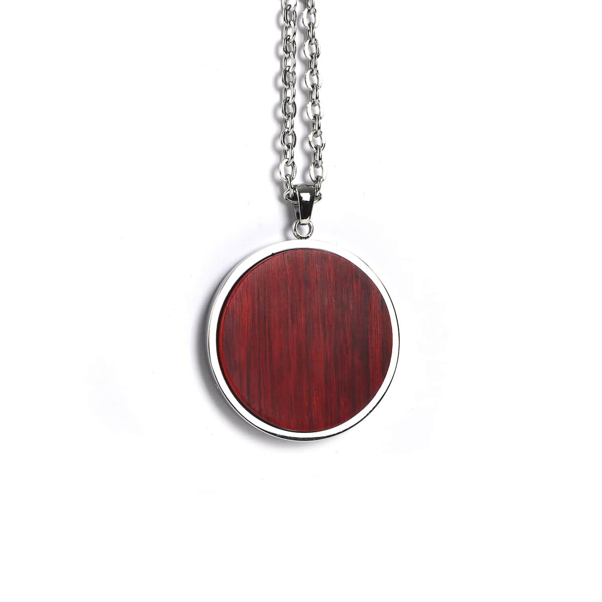 Round pendant in red rosewood on a stainless steel chain
