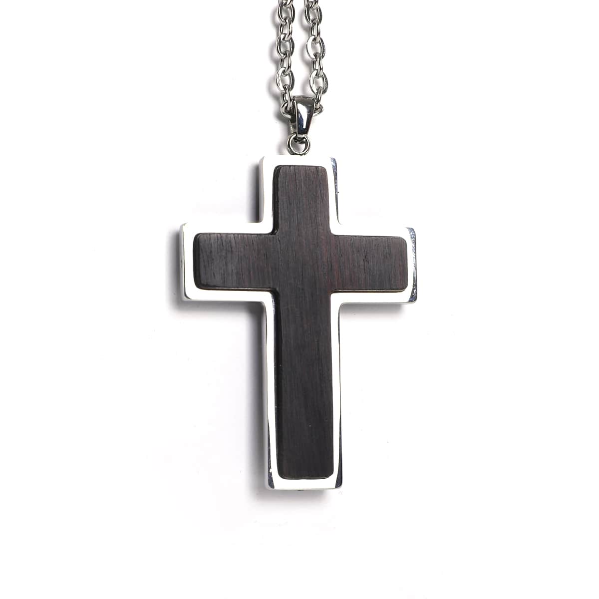 Cross pendant in black African blackwood on a stainless steel chain